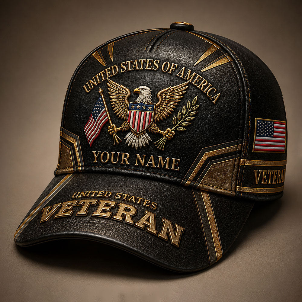 Personalized U.S. Veteran Eagle Cap – American Flag Patriotic Hat VTTHA00008