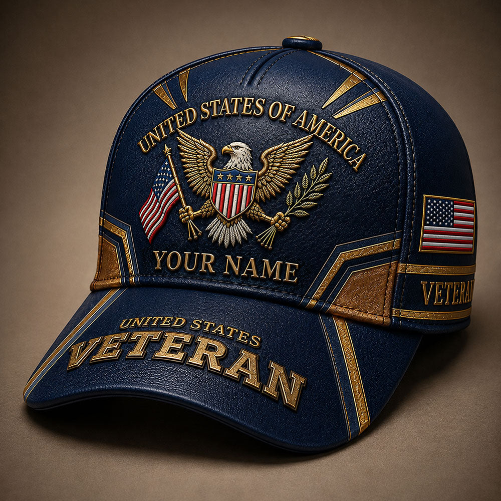 Personalized U.S. Veteran Eagle Cap – American Flag Patriotic Hat VTTHA00008