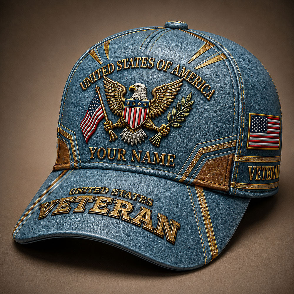 Personalized U.S. Veteran Eagle Cap – American Flag Patriotic Hat VTTHA00008