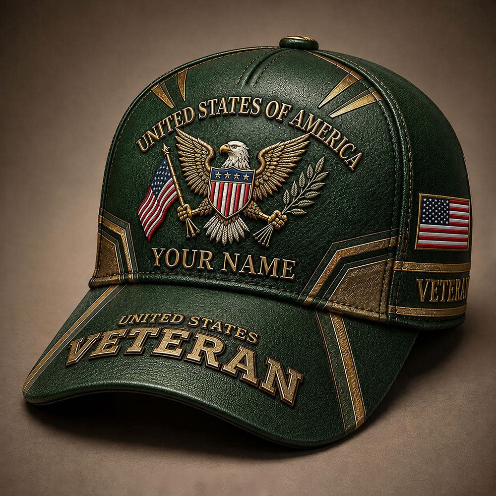 Personalized U.S. Veteran Eagle Cap – American Flag Patriotic Hat VTTHA00008
