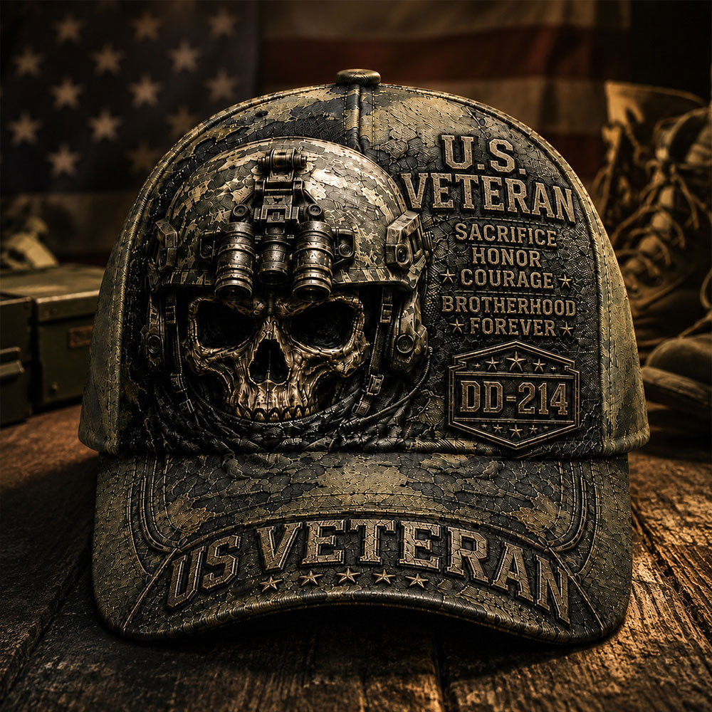 Personalized U.S. Veteran DD-214 Cap – Tactical Skull Military various camo textures Hat VTTHA00010