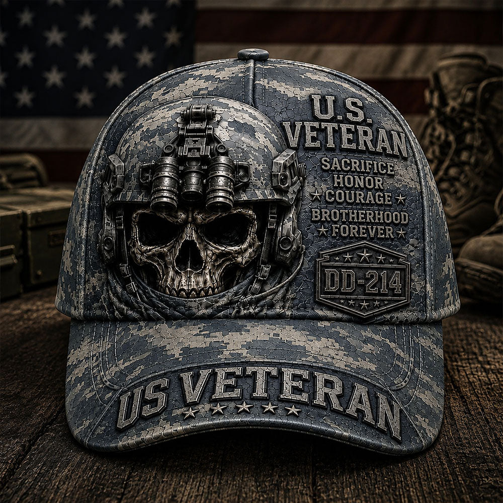 Personalized U.S. Veteran DD-214 Cap – Tactical Skull Military various camo textures Hat VTTHA00010