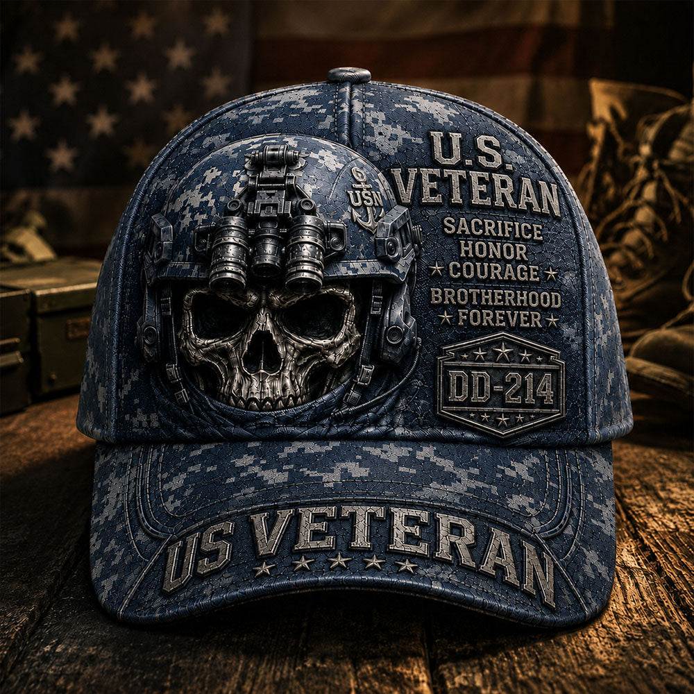 Personalized U.S. Veteran DD-214 Cap – Tactical Skull Military various camo textures Hat VTTHA00010