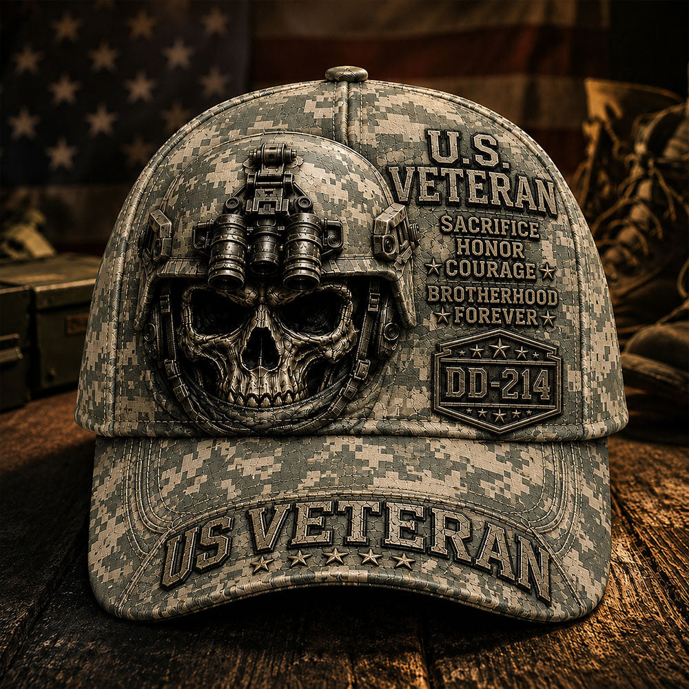 Personalized U.S. Veteran DD-214 Cap – Tactical Skull Military various camo textures Hat VTTHA00010