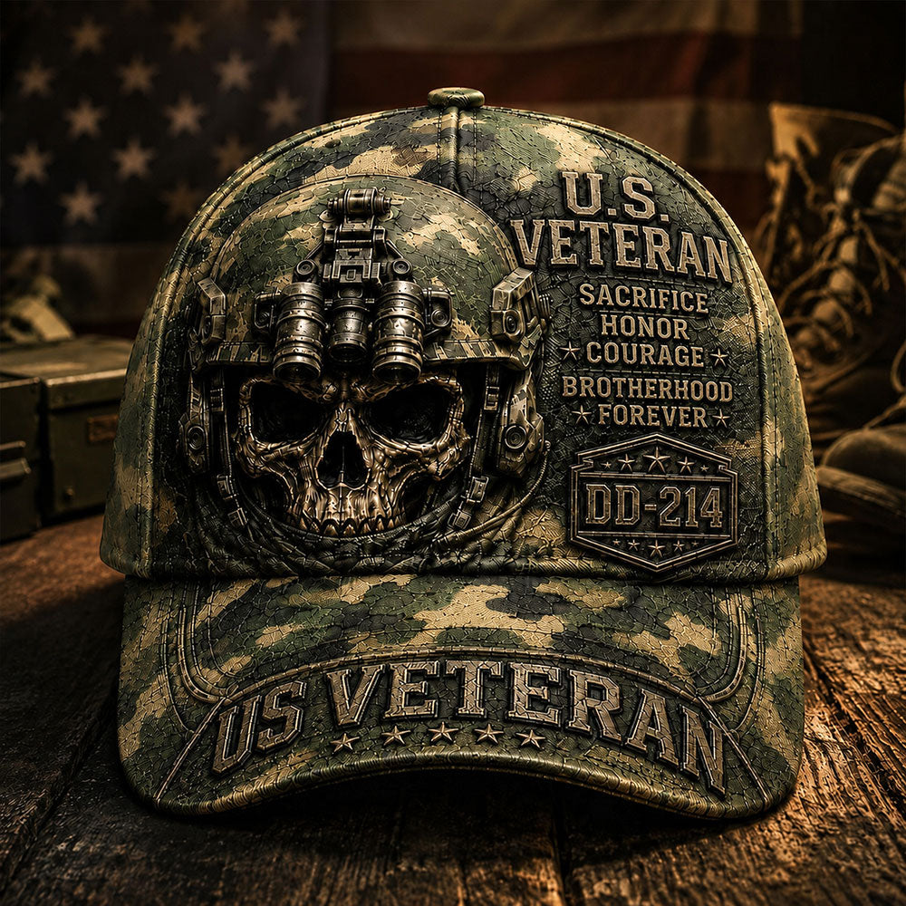 Personalized U.S. Veteran DD-214 Cap – Tactical Skull Military various camo textures Hat VTTHA00010