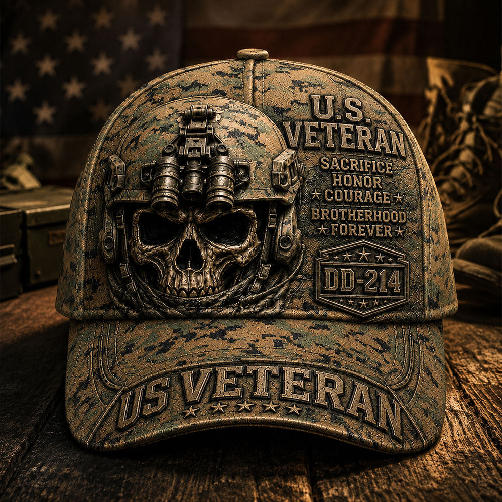 Personalized U.S. Veteran DD-214 Cap – Tactical Skull Military various camo textures Hat VTTHA00010