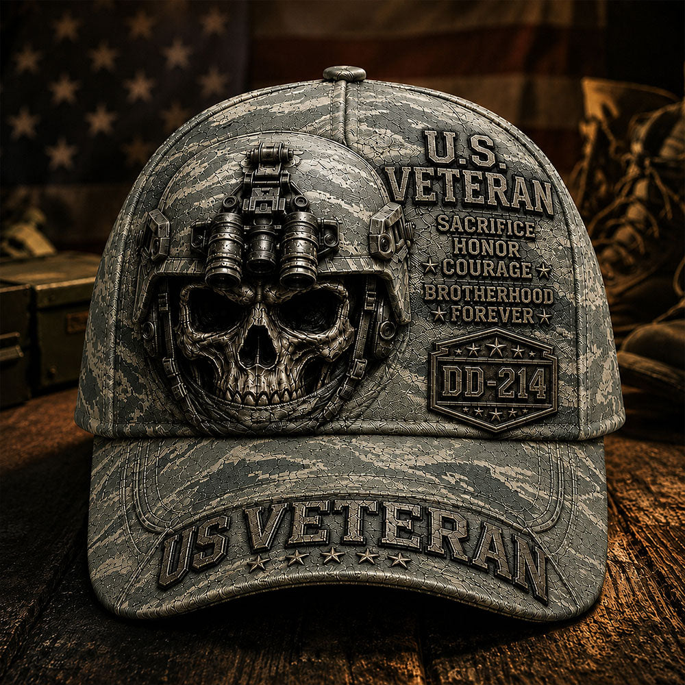 Personalized U.S. Veteran DD-214 Cap – Tactical Skull Military various camo textures Hat VTTHA00010