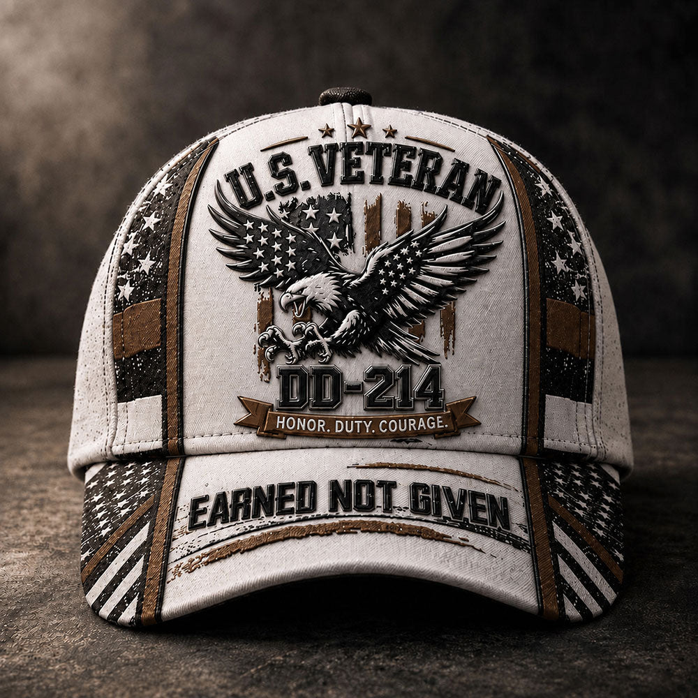 Personalized U.S. Veteran DD-214 Cap – Earned Not Given Patriotic Hat VTTHA00011