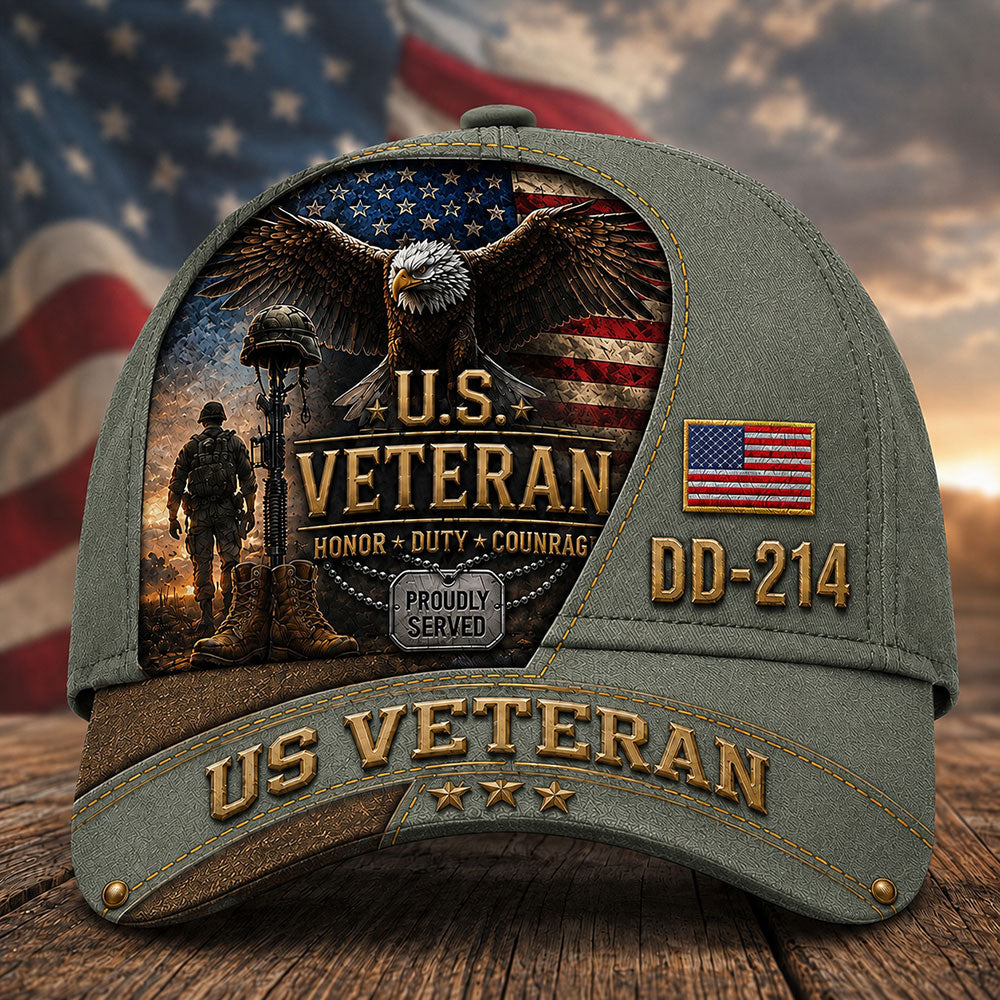 Personalized U.S. Veteran DD-214 Cap – Proudly Served Patriotic Hat VTTHA00013