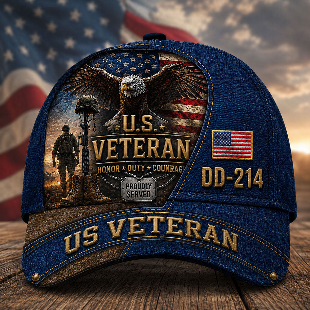 Personalized U.S. Veteran DD-214 Cap – Proudly Served Patriotic Hat VTTHA00013