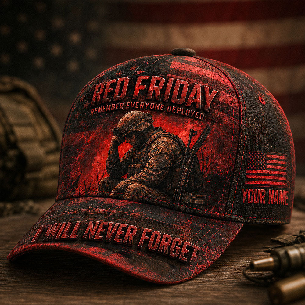 Personalized  RED Friday Cap – Remember Everyone Deployed Military VTTHA00014