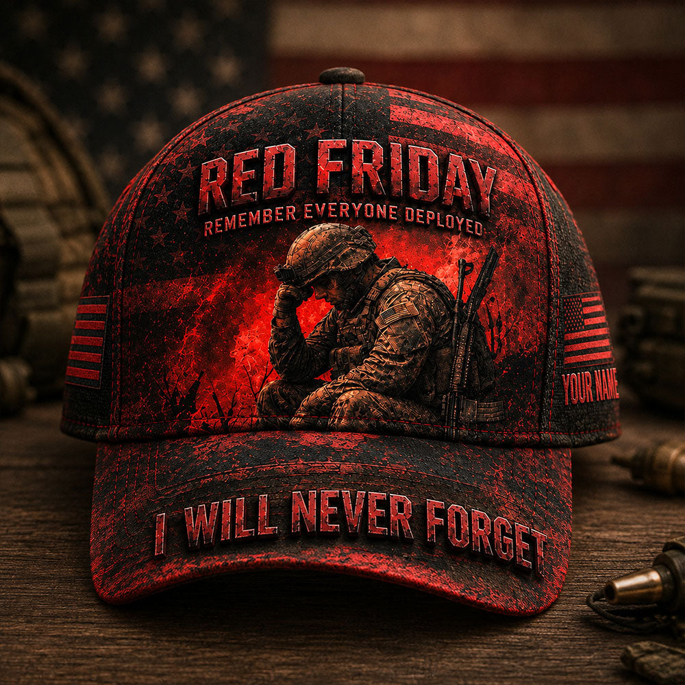 Personalized  RED Friday Cap – Remember Everyone Deployed Military VTTHA00014