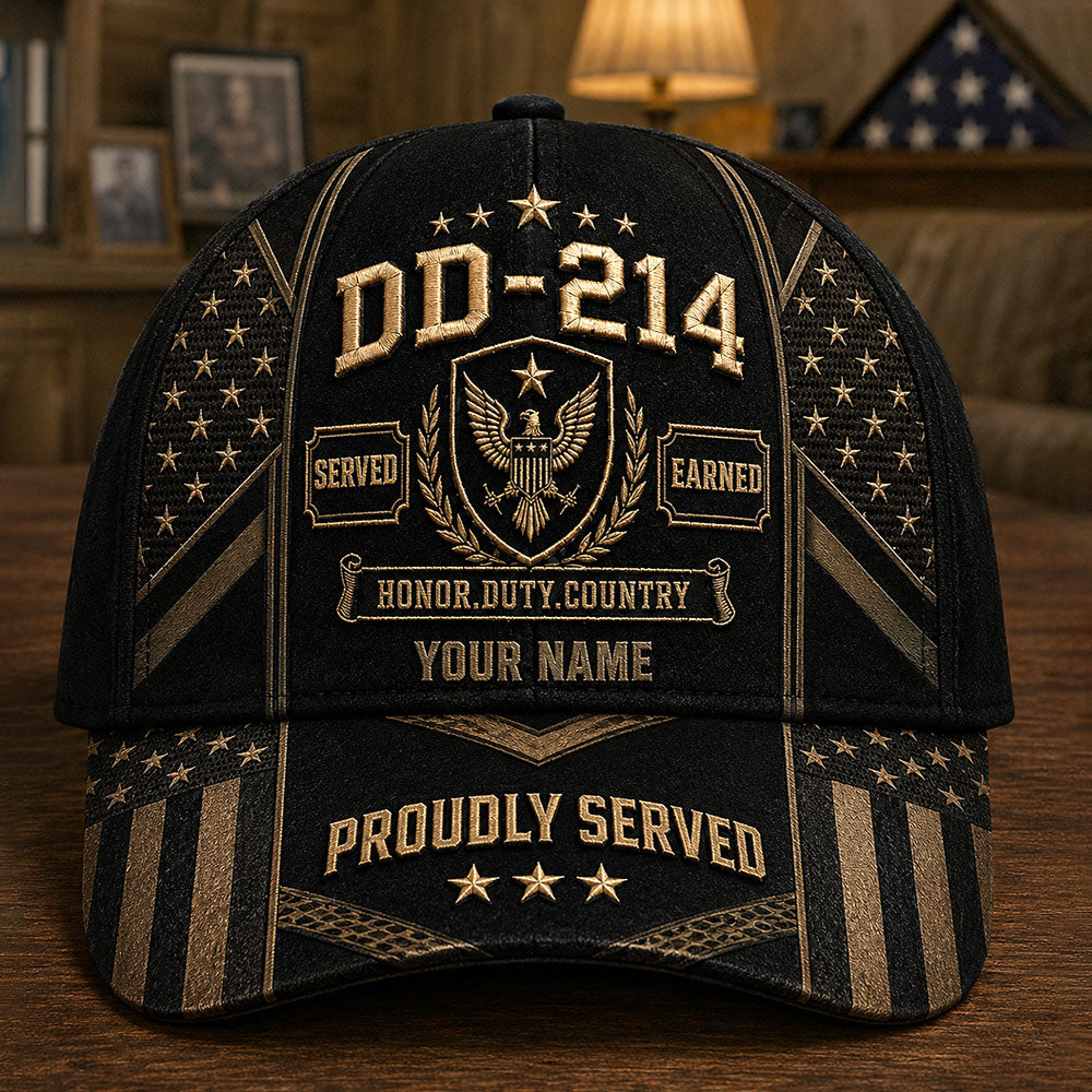 Personalized U.S. Veteran DD-214 Cap – Proudly Served Patriotic Hat VTTHA00015