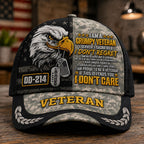 Personalized Grumpy U.S. Veteran DD-214 Cap – Patriotic Eagle Hat VTTHA00016