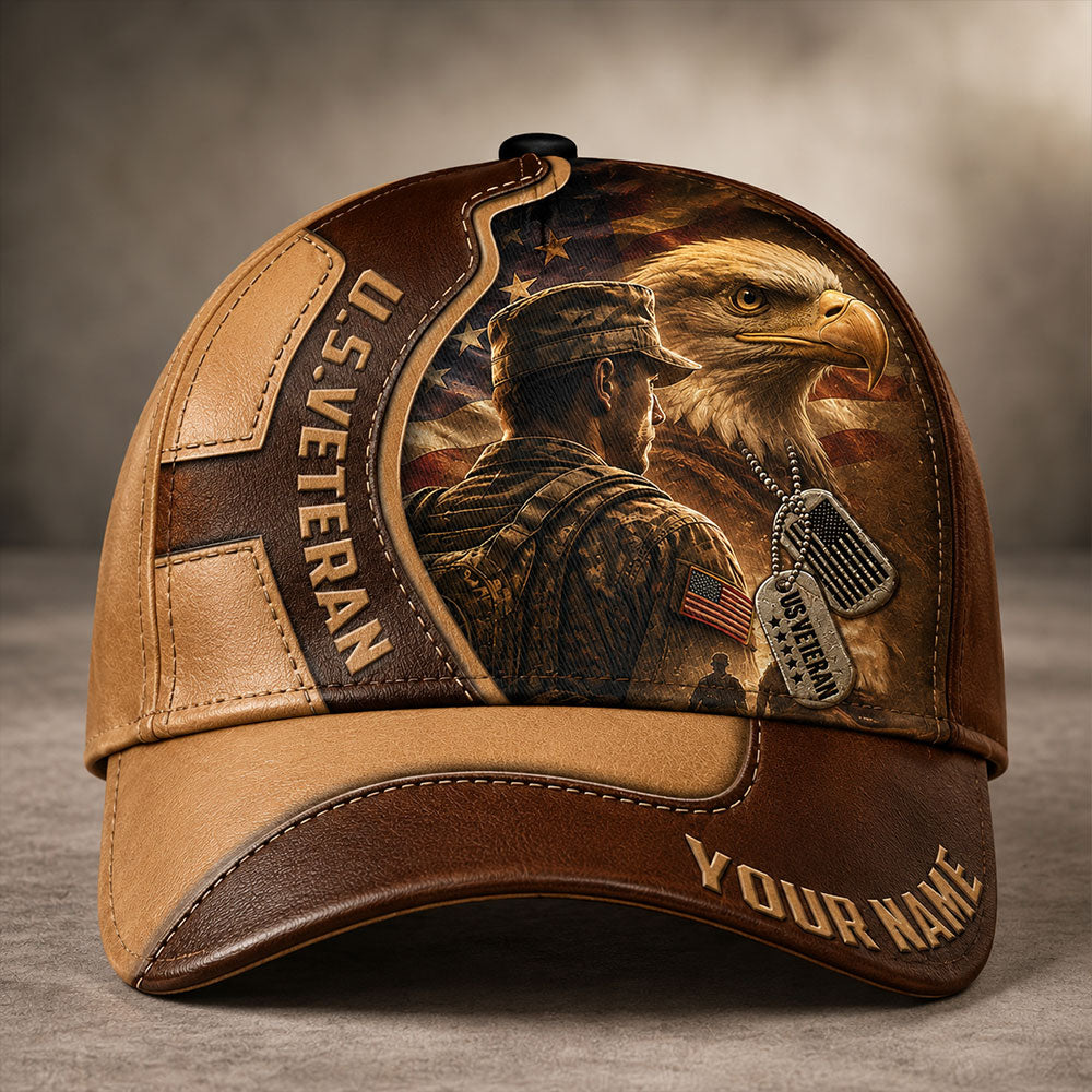 Personalized U.S. Veteran Cap – Patriotic Bald Eagle Hat VTTHA00018