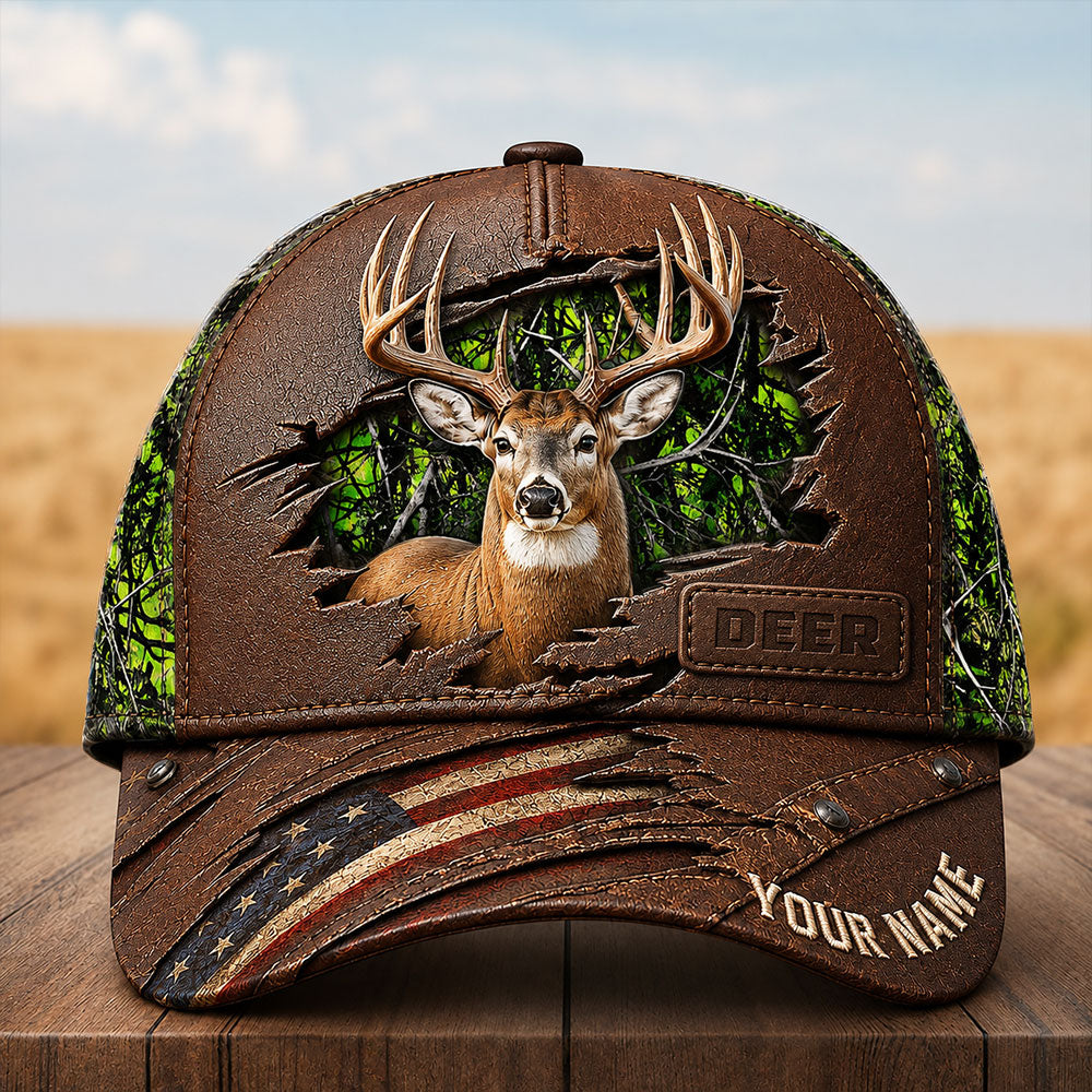 Personalized Whitetail Deer Hunting Cap – American Flag Camo Hat VTTHA00020