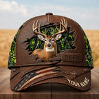 Personalized Whitetail Deer Hunting Cap – American Flag Camo Hat VTTHA00020