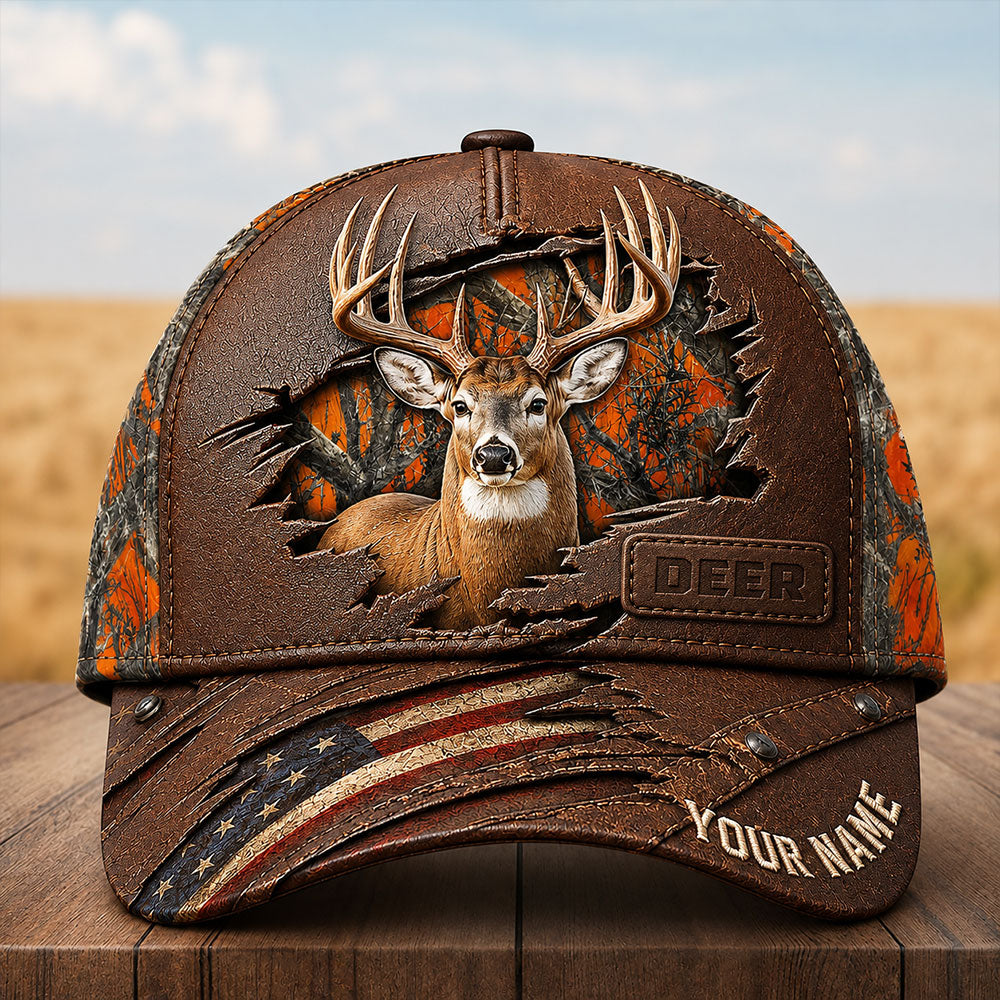 Personalized Whitetail Deer Hunting Cap – American Flag Camo Hat VTTHA00020