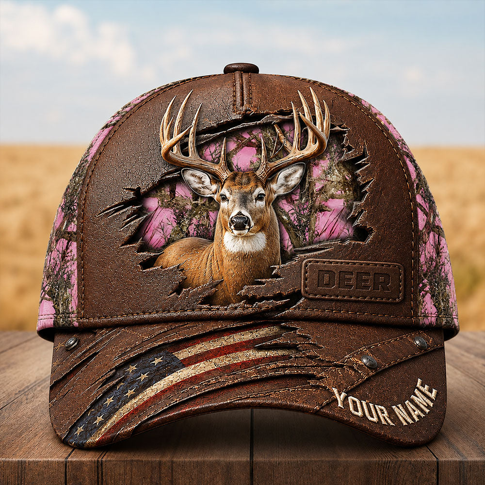 Personalized Whitetail Deer Hunting Cap – American Flag Camo Hat VTTHA00020