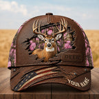 Personalized Whitetail Deer Hunting Cap – American Flag Camo Hat VTTHA00020