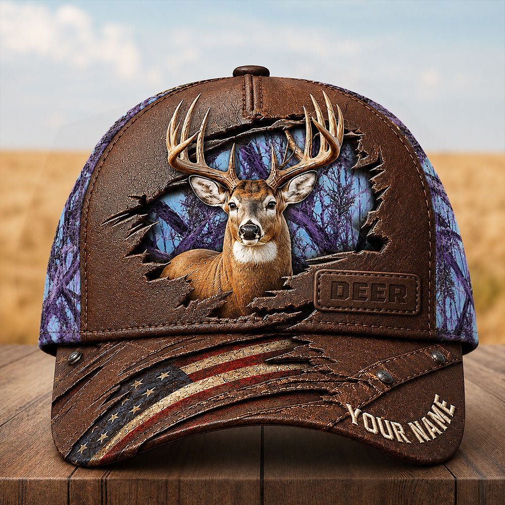 Personalized Whitetail Deer Hunting Cap – American Flag Camo Hat VTTHA00020