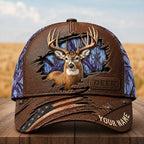 Personalized Whitetail Deer Hunting Cap – American Flag Camo Hat VTTHA00020
