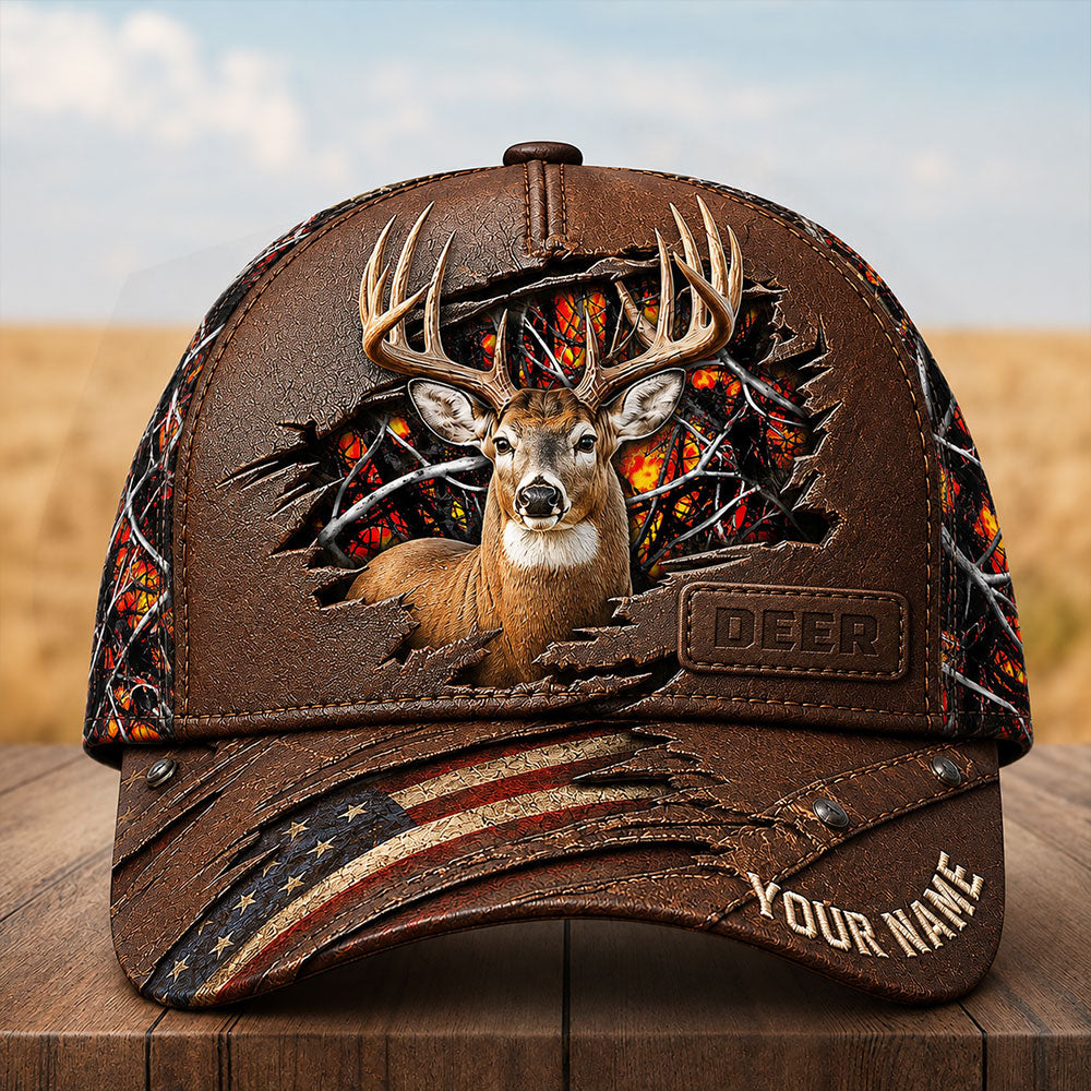 Personalized Whitetail Deer Hunting Cap – American Flag Camo Hat VTTHA00020