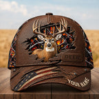 Personalized Whitetail Deer Hunting Cap – American Flag Camo Hat VTTHA00020