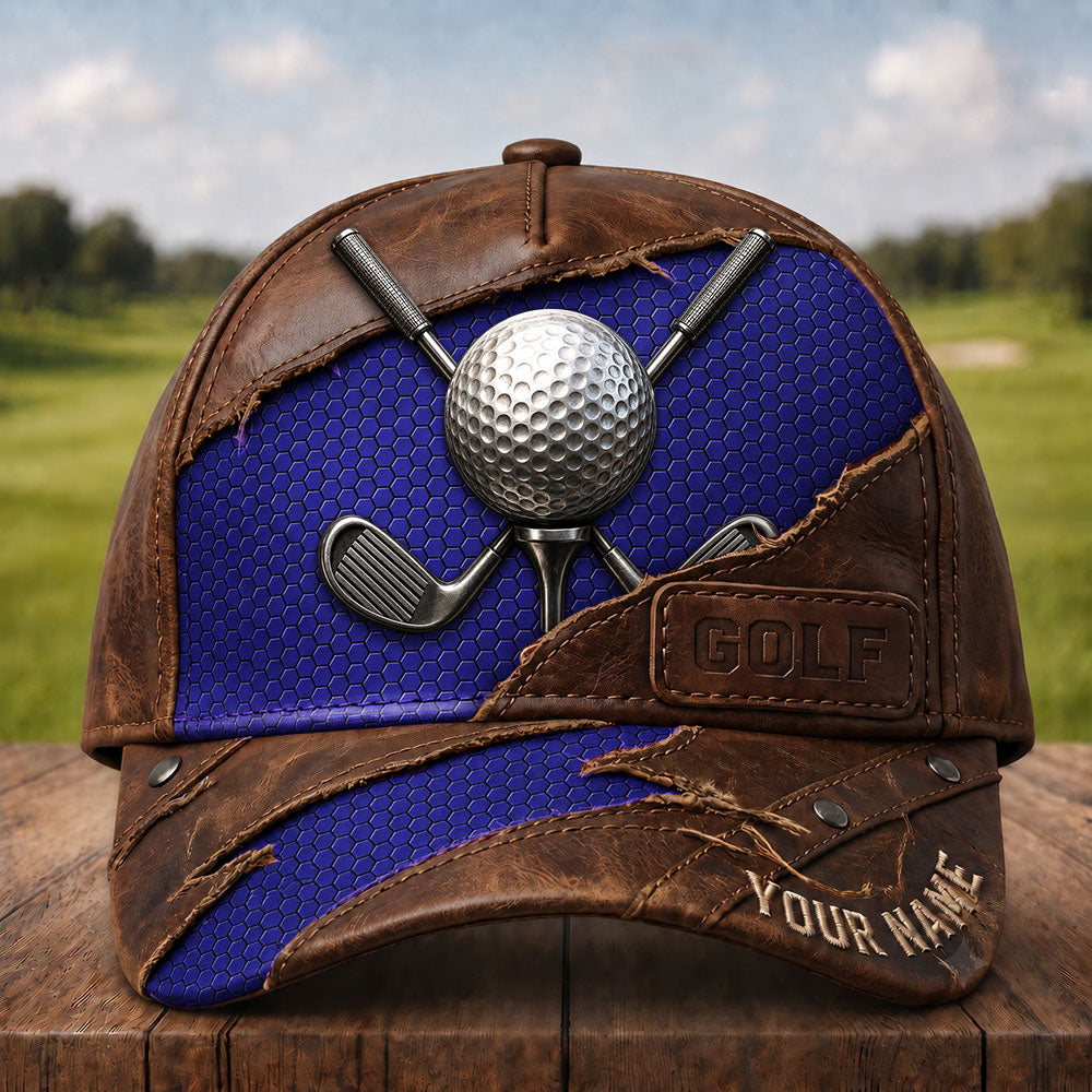 Vintage Leather Golf Cap – Personalized Golfer Hat VTTHA00022