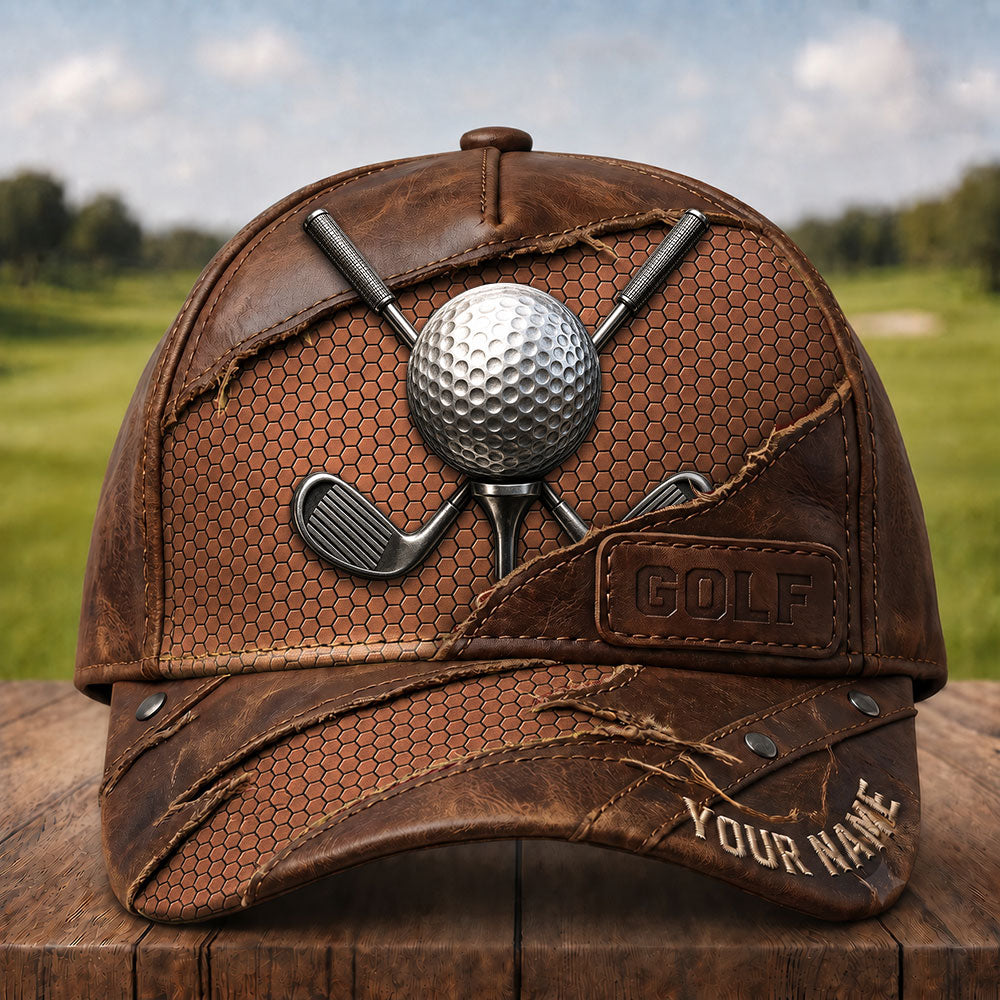 Vintage Leather Golf Cap – Personalized Golfer Hat VTTHA00022