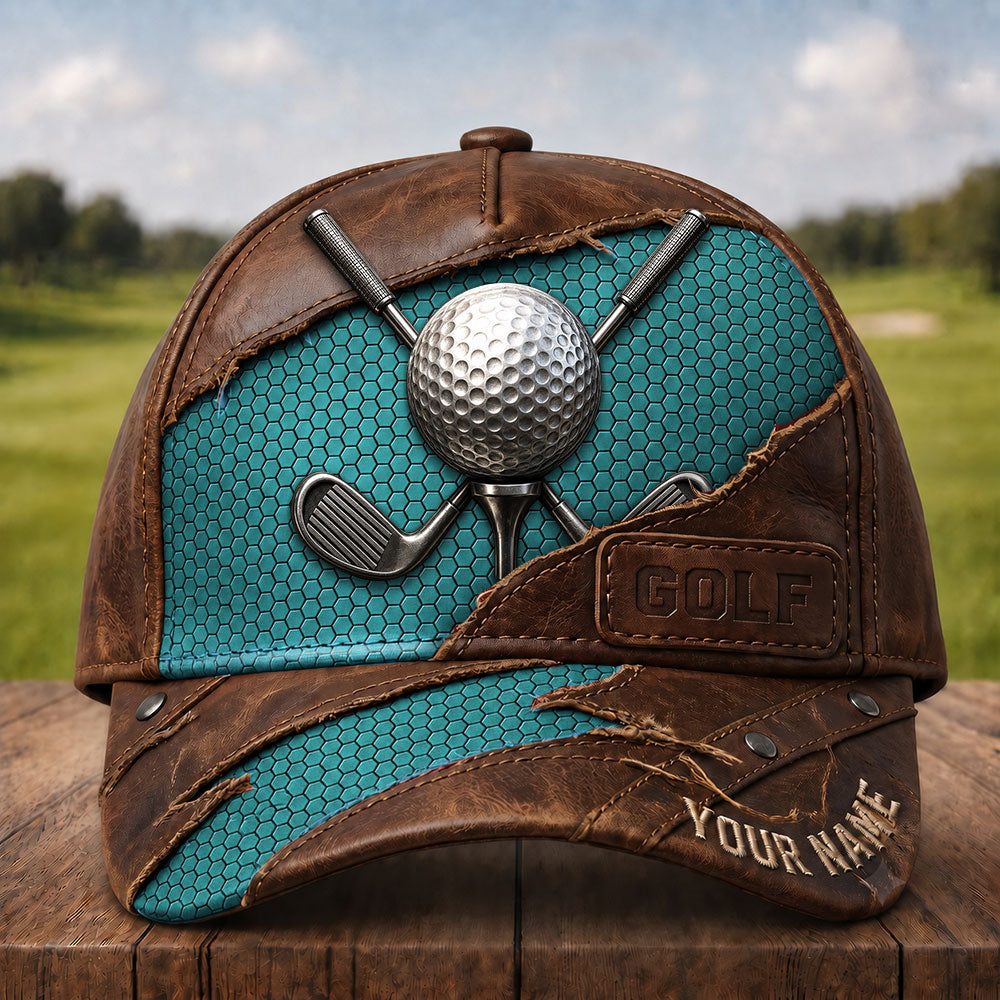Vintage Leather Golf Cap – Personalized Golfer Hat VTTHA00022