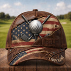Vintage Leather Golf Cap – Personalized Golfer Hat VTTHA00022
