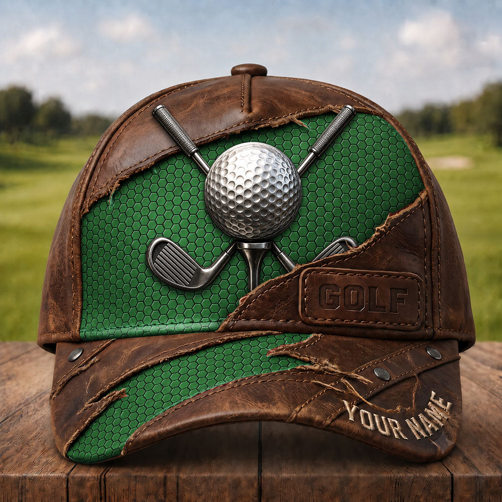 Vintage Leather Golf Cap – Personalized Golfer Hat VTTHA00022