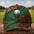Vintage Leather Golf Cap – Personalized Golfer Hat VTTHA00022