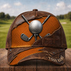 Vintage Leather Golf Cap – Personalized Golfer Hat VTTHA00022
