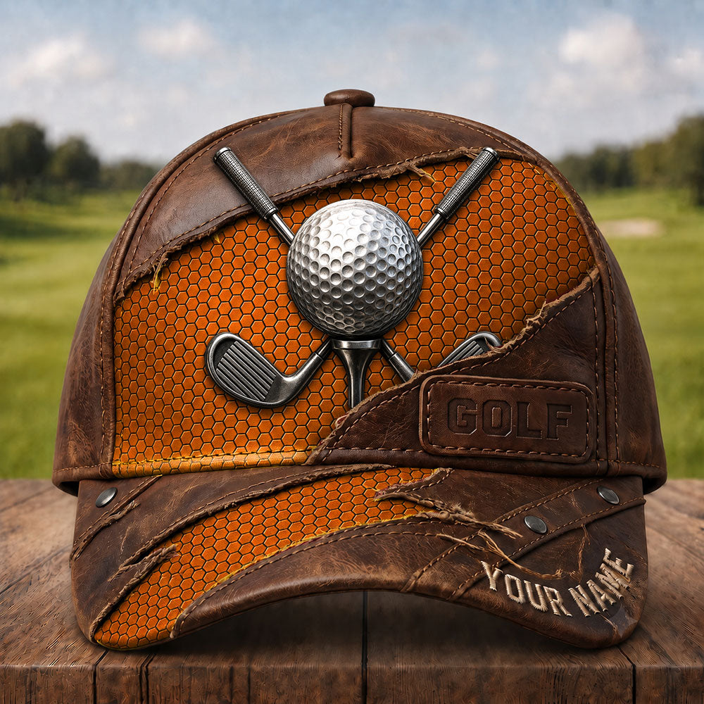 Vintage Leather Golf Cap – Personalized Golfer Hat VTTHA00022