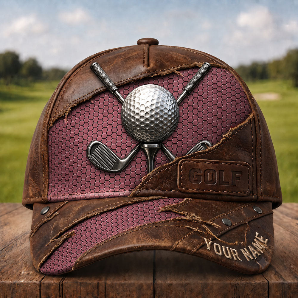Vintage Leather Golf Cap – Personalized Golfer Hat VTTHA00022