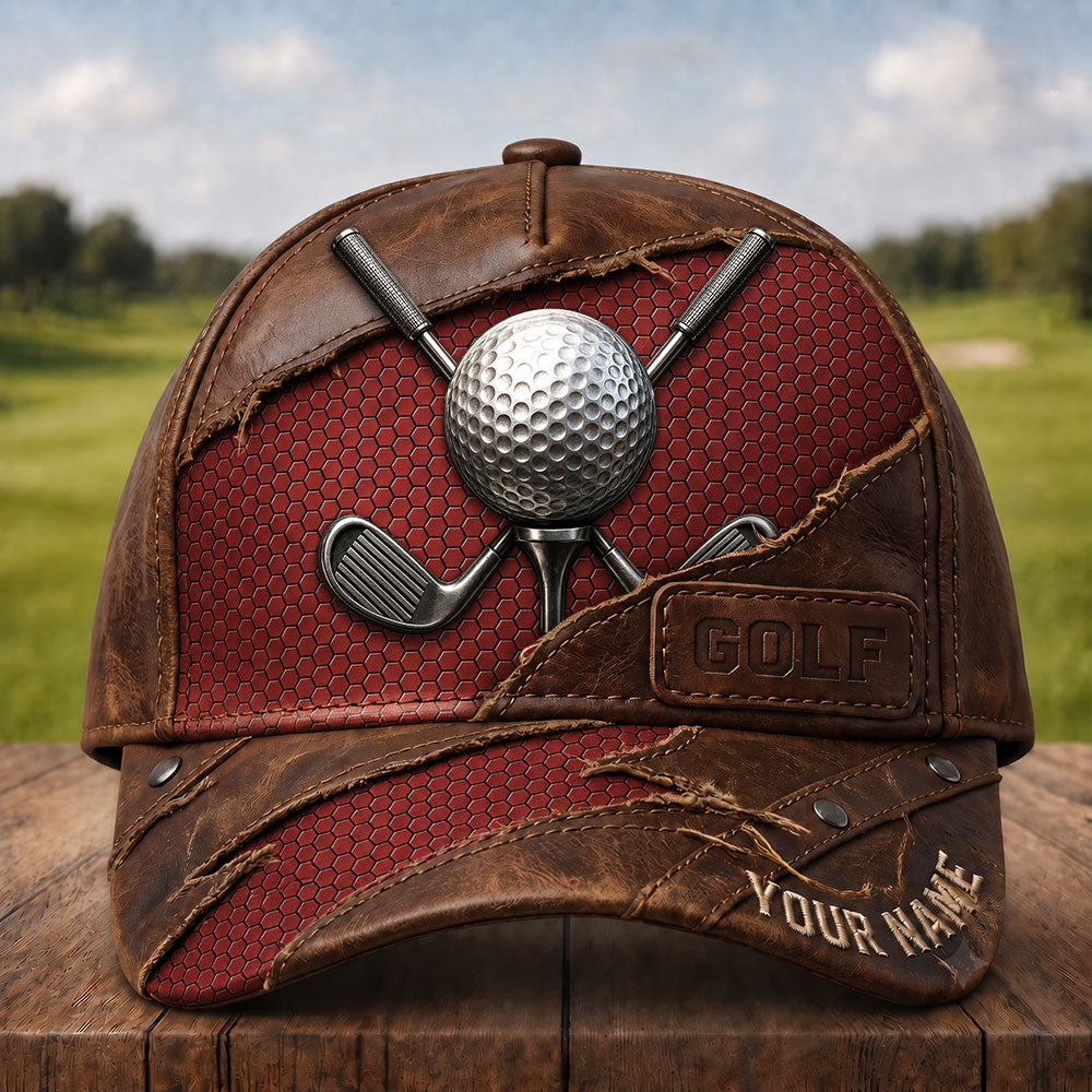 Vintage Leather Golf Cap – Personalized Golfer Hat VTTHA00022