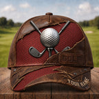Vintage Leather Golf Cap – Personalized Golfer Hat VTTHA00022