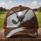 Vintage Leather Golf Cap – Personalized Golfer Hat VTTHA00022