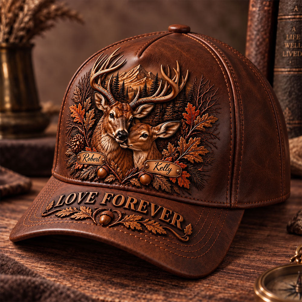Love Forever Deer Couple Hat – Personalized Buck & Doe Cap VTTHA00048