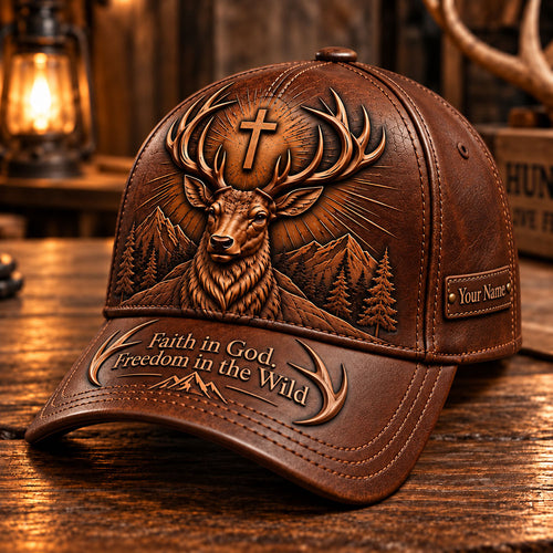 Faith in God, Freedom in the Wild – Personalized Deer Hunting Cap VTTHA00049