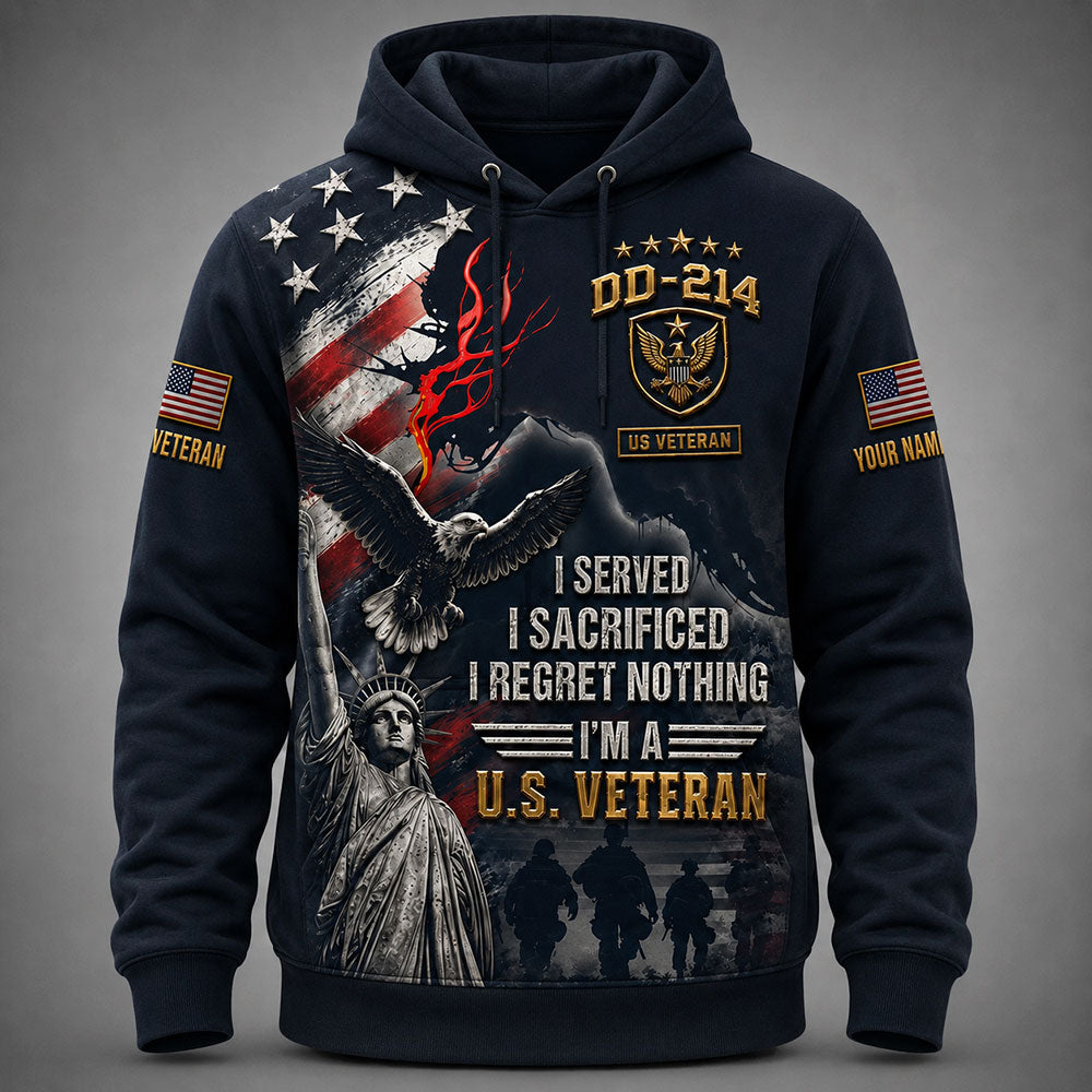 Personalized U.S. Veteran DD-214  – I Served, I Sacrificed, I Regret Nothing VTTHB00003