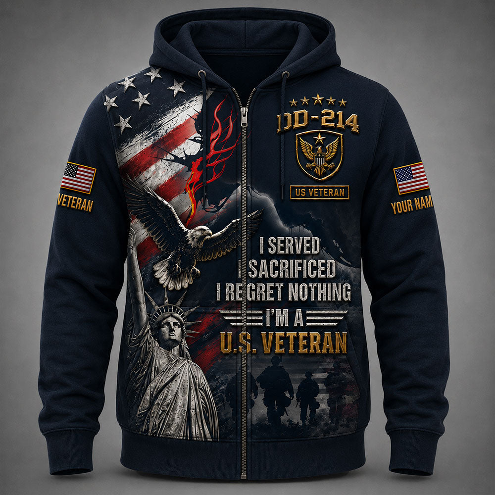Personalized U.S. Veteran DD-214  – I Served, I Sacrificed, I Regret Nothing VTTHB00003