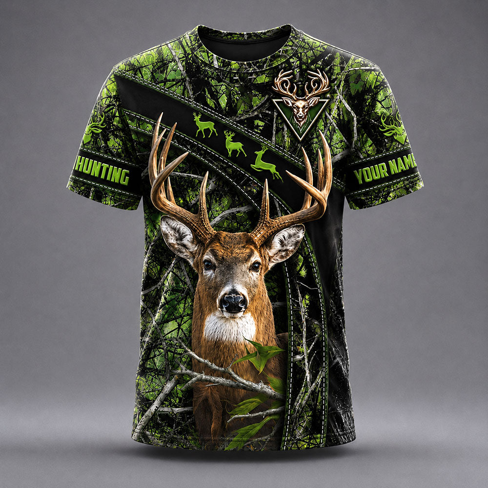 Personalized Whitetail Deer Hunting T-Shirt – Multicolor Camo Hunter Shirt VTTHB00013