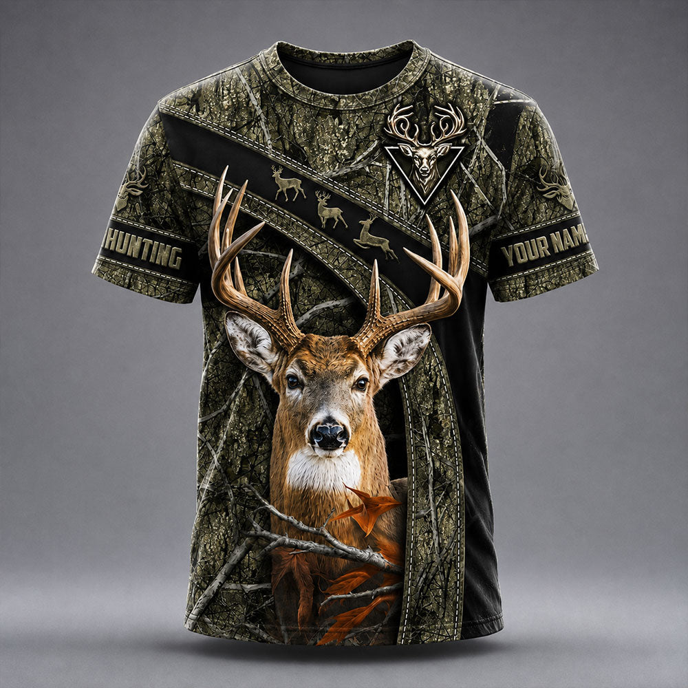 Personalized Whitetail Deer Hunting T-Shirt – Multicolor Camo Hunter Shirt VTTHB00013