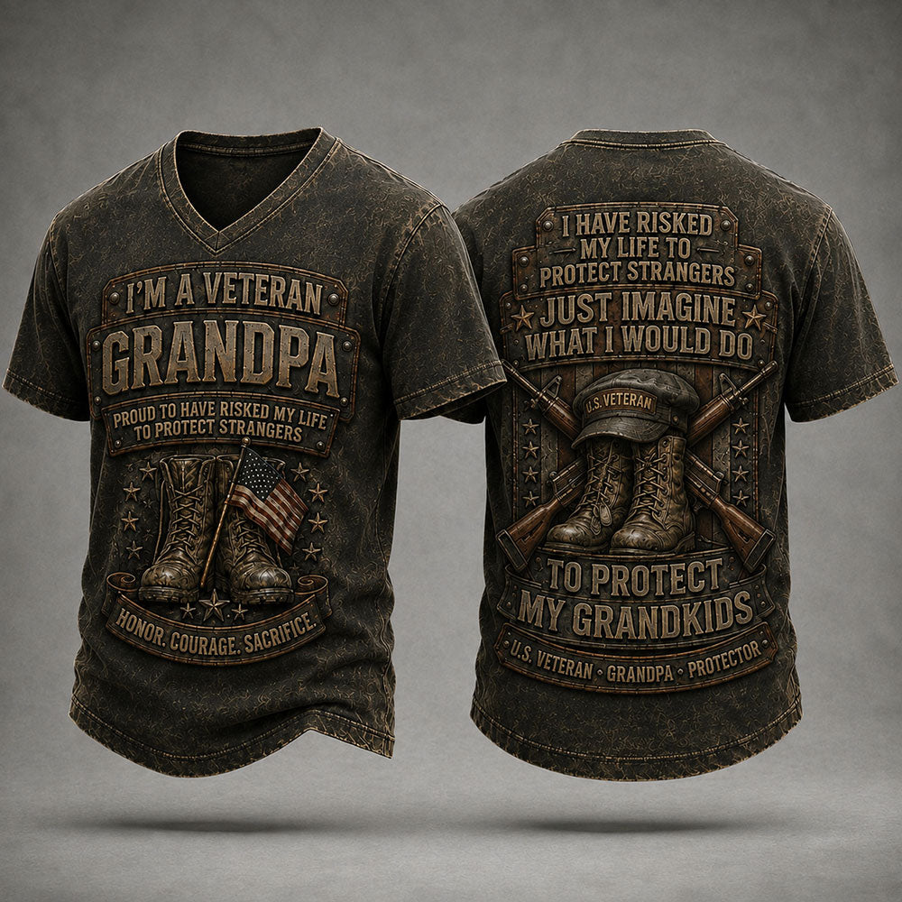 Veteran Grandpa Protector T-Shirt – Proud to Protect My Grandkids VTTHB00015