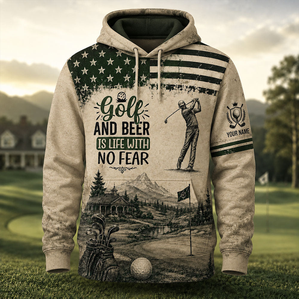Golf & Beer Is Life With No Fear – Personalized Golfer T-Shirt VTTHB00021