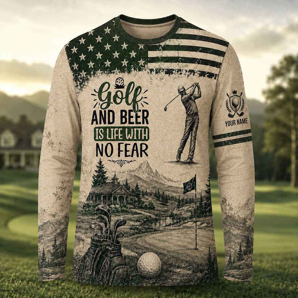 Golf & Beer Is Life With No Fear – Personalized Golfer T-Shirt VTTHB00021