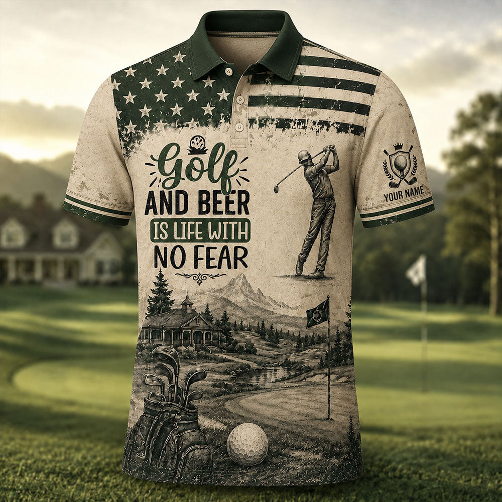Golf & Beer Is Life With No Fear – Personalized Golfer T-Shirt VTTHB00021